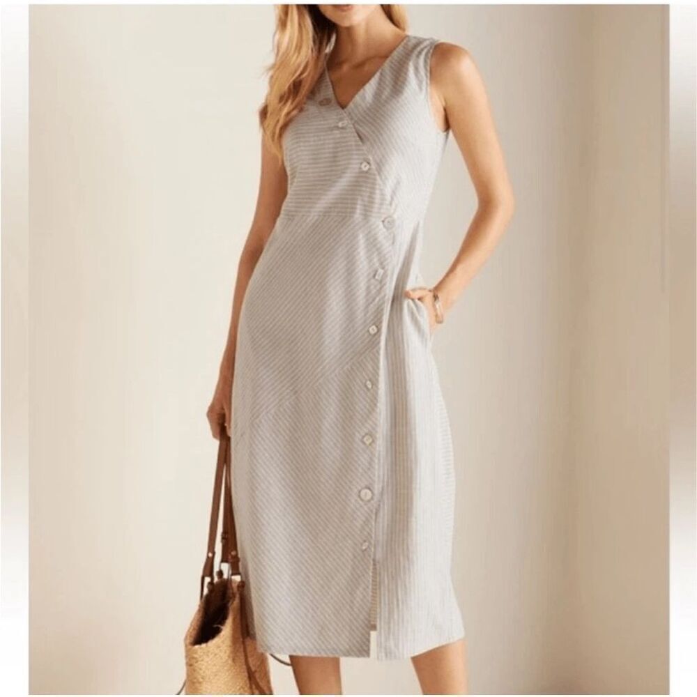 SOFT SURROUNDINGS Chasia Dress Medium Hemp Blend sleevless pockets shell button